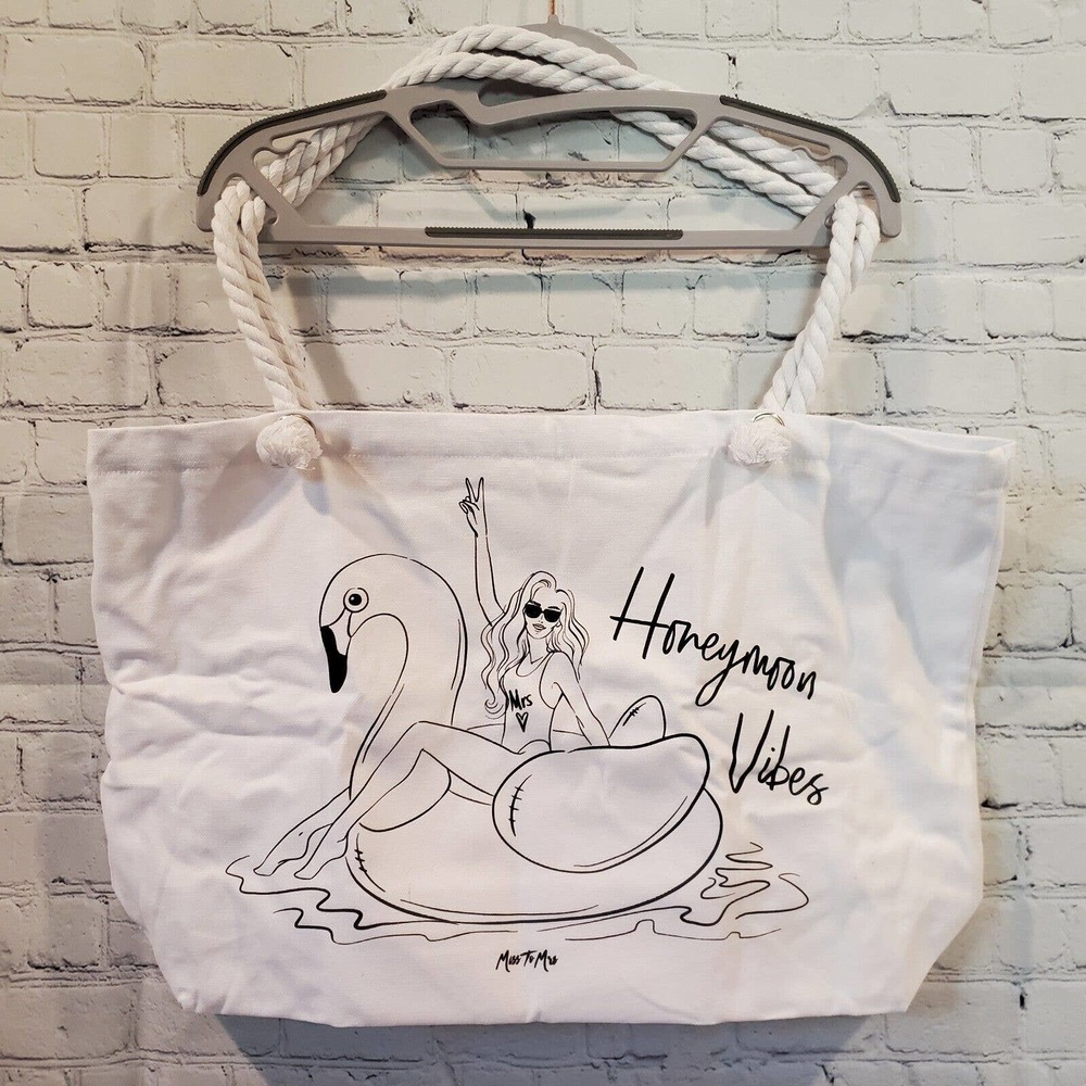 NEW Miss to Mrs‎ Honeymoon Vibes White Beach Tote Bridal Wedding Shoulder Bag